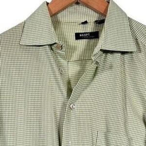 Haupt Men's Size L Green Houndstooth Dress Shirt 16 1/2 42‎